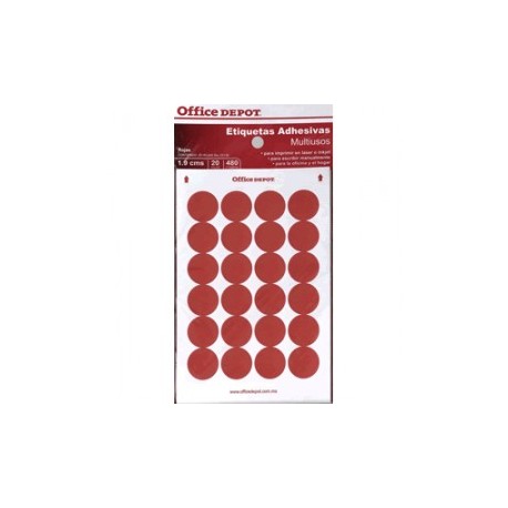 ETIQUETAS CIRCULARES OFFICE DEPOT ROJAS CON 480 PZ