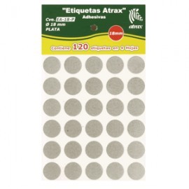 ETIQUETAS CIRCULARES ATRAX PLATA CON 120 PIEZAS