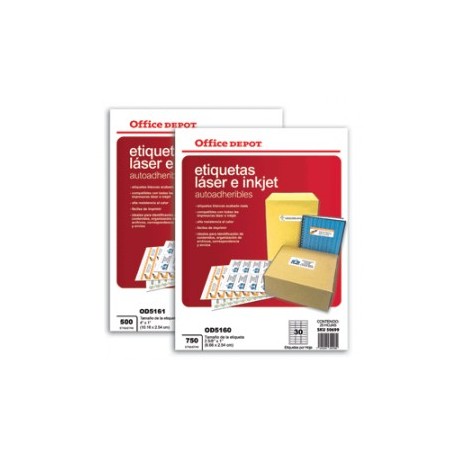 ETIQUETAS LASER INKJET 2 5/8X1 OFFICE DEPOT 750