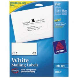 ETIQUETAS INKJET AVERY BLANCAS 2X4 BLANCAS C/250