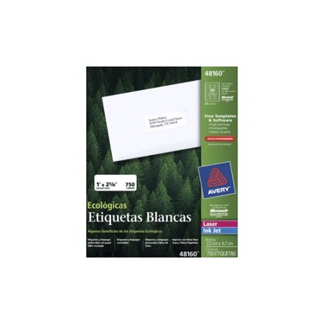 ETIQUETA BLANCAS INKJET 1 X 2 5/8 CON 750 AVERY