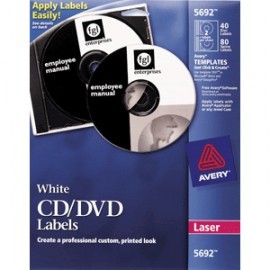 ETIQUETAS LASER CD/DVD AVERY BLANCAS CON 40 PIEZAS