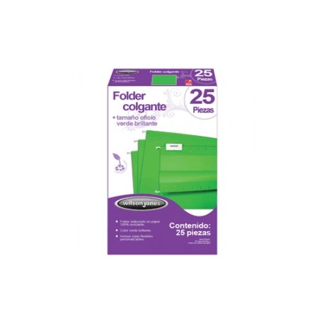 FOLDER COLGANTE WJ OFICIO VERDE BRILLANTE 25 PZ