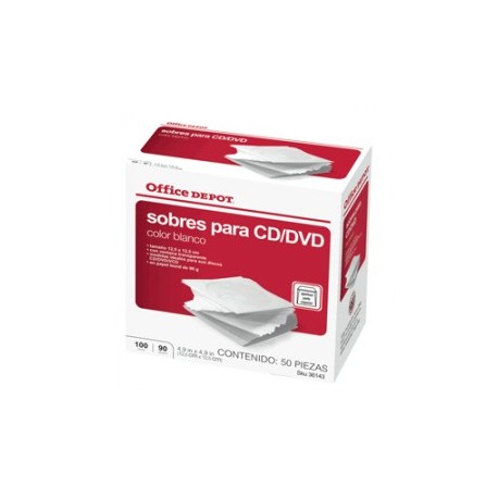 SOBRES PARA CD/DVD OFFICE DEPOT BLANCOS 100 PIEZAS