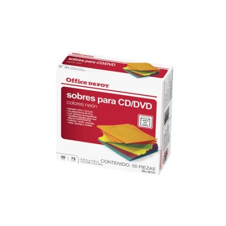 SOBRES PARA CD/DVD OFFICE DEPOT VARIOS COLORES 50