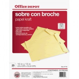 SOBRE DE PAPEL OFICIO OFFICE DEPOT CON BROCHE 25PZ