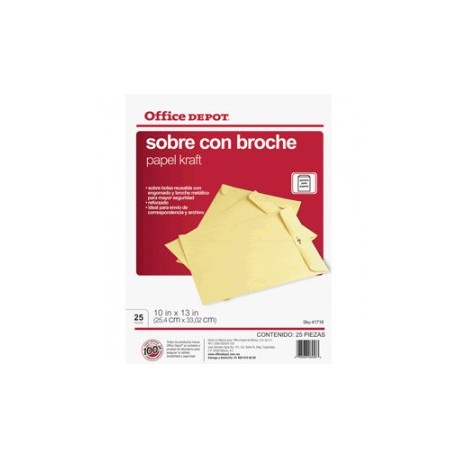 SOBRE DE PAPEL OFICIO OFFICE DEPOT CON BROCHE 25PZ